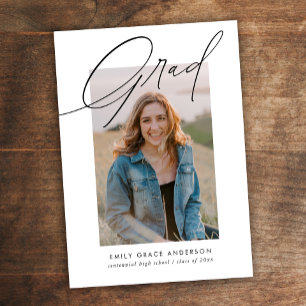 Simple Trendy Calligraphy Three Photo Afstuderen Kaart