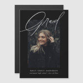 Simple Trendy Calligraphy Three Photo Afstuderen Magnetische Uitnodiging (Voorkant / Achterkant)