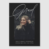 Simple Trendy Calligraphy Three Photo Afstuderen Magnetische Uitnodiging (Voorkant)