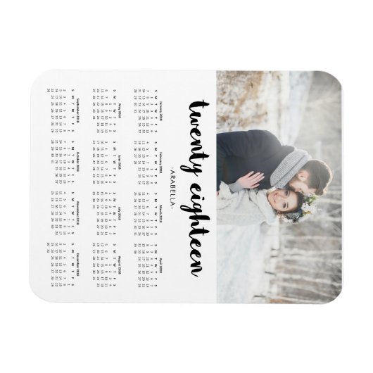 Simple Trendy Typography 2018 Photo Calendar Magneet (Horizontaal)