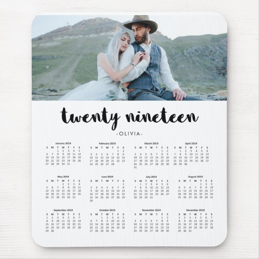 Simple Trendy Typography 2019 Photo Calendar Muismat (Voorkant)
