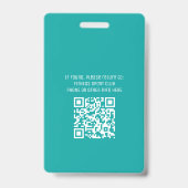 Simple Turquoise Event Vrijwilliger QR Code Naam I Badge (Back)