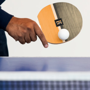 Simple Two Tone Oranje and Sepia Initialen Monogra Tafeltennisbatje