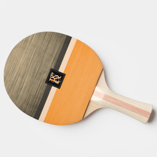 Simple Two Tone Oranje and Sepia Initialen Monogra Tafeltennisbatje (Zijkant)