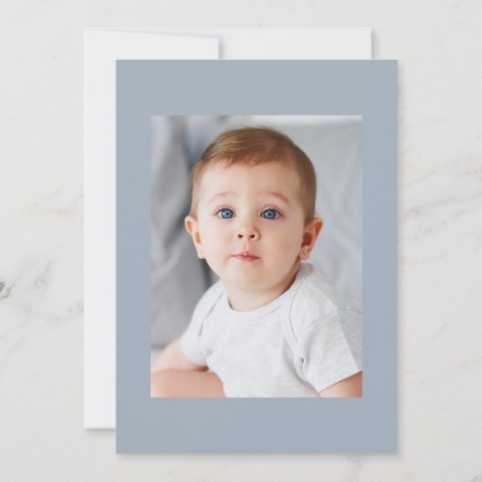 simple typographie dusty bleu baptême invitation (Dos)