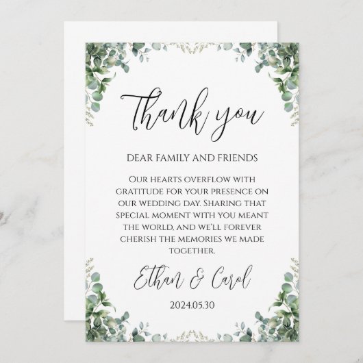 simple typographie mariage cartes de remerciements (Devant / Derrière)