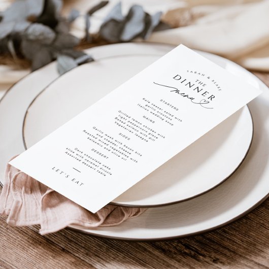 Simple Typographie Mariage noir et blanc Menu