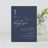 simple typographie marine bleu baptême invitation (Debout devant)