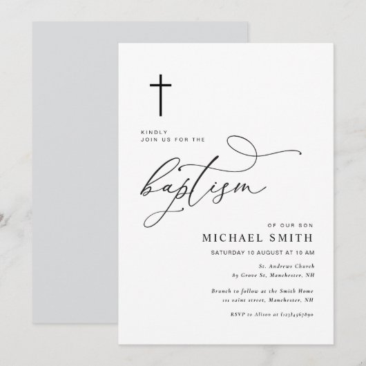 simple typographie mnimal baptism invitation (Devant / Derrière)