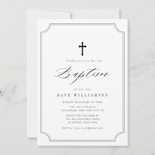 simple typographie script cadre baptême invitation (Devant)