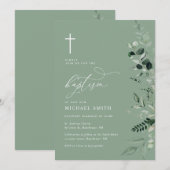 simple typographie verdure baptême invitation (Devant / Derrière)