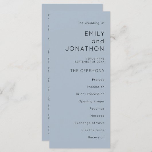 Simple Typography Dusty Blue Wedding Programme (Voorkant / Achterkant)