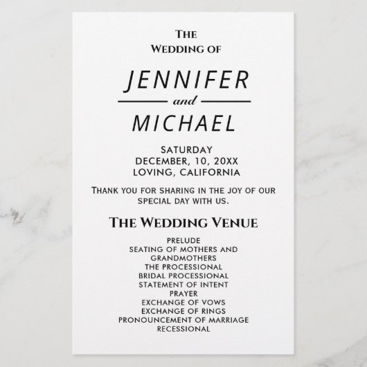 Simple Typography Plain Wedding Program (Voorkant)