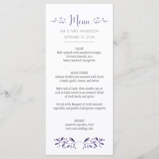 Simple Ultra Violet Menu Cards (Devant)