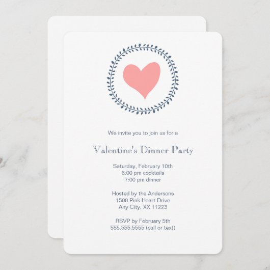 Simple Valentine's Dinner Party invitation rose/ma (Devant / Derrière)