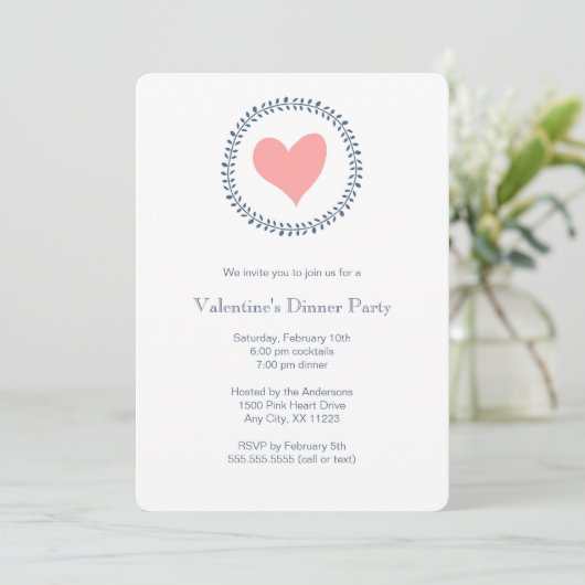 Simple Valentine's Dinner Party invitation rose/ma (Debout devant)