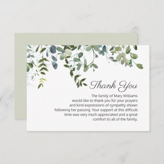 Simple verdure Bereavement Merci funéraire (Devant / Derrière)