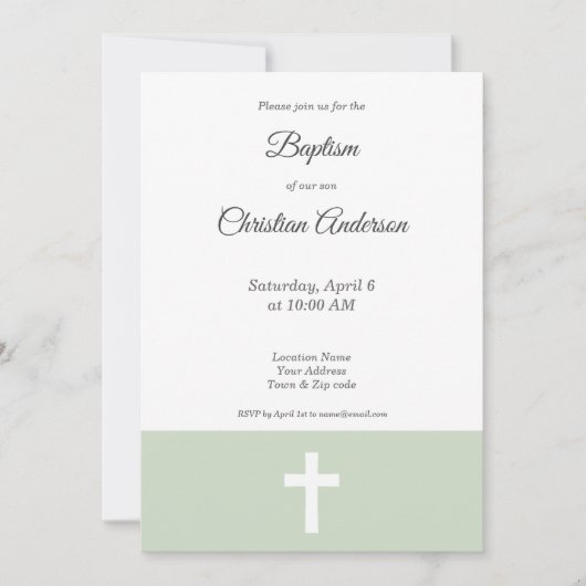 Simple, vert avec une invitation croisée au baptêm (Devant)