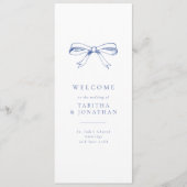 Simple Vintage Bow Blue Wedding Programme (Devant)