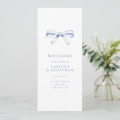 Simple Vintage Bow Blue Wedding Programme (Debout devant)