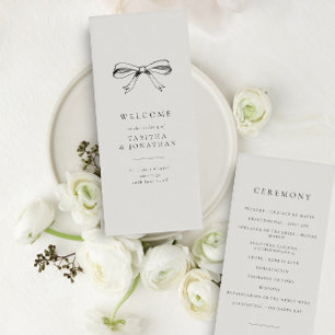 Simple Vintage Bow Classic Black Wedding Programme