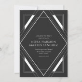 Simple Vintage Déco Black White Invitation (Devant)