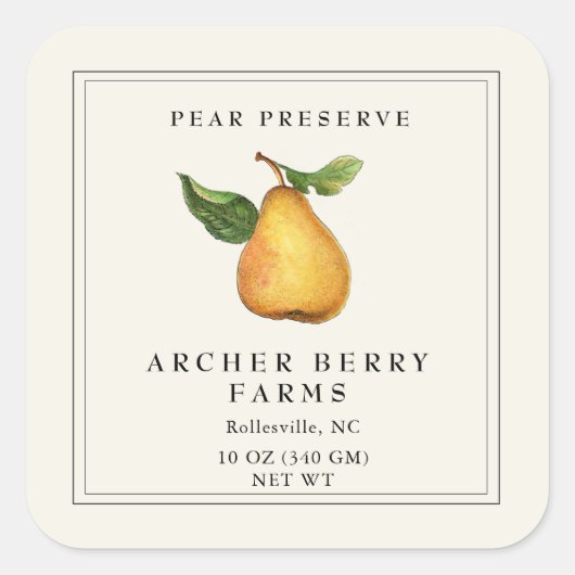 Simple Vintage Pear Preserve Jam Jar Étiquette (Devant)