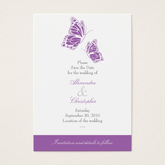 Simple Violet Papillon Enregistrer La Date Mariage (Devant)
