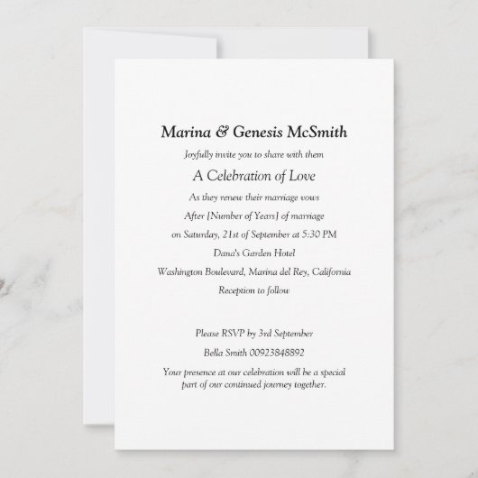 Simple Vow Renewal Classic Invitation (Devant)