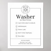 Simple Washer Instructions Laundromat Wall Poster (Devant)