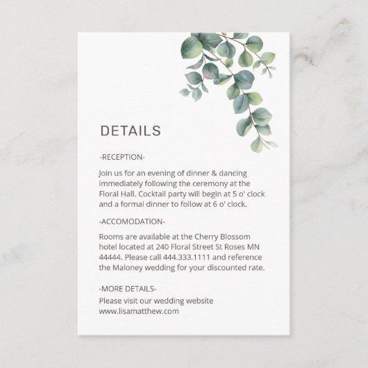 Simple Watercolor Leave Greenery Wedding Informatiekaartje (Voorkant)