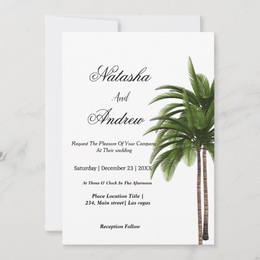 simple watercolor palm tree wedding invitation (Devant)