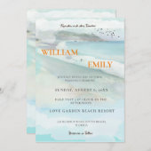 Simple Watercolor Plage côtière Invitation de mari (Devant / Derrière)