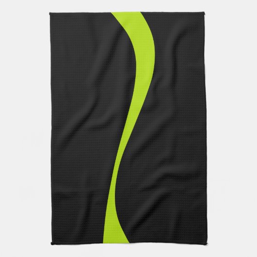 Simple Waves 2 in Lime Groen en Zwart Theedoek (Verticaal)