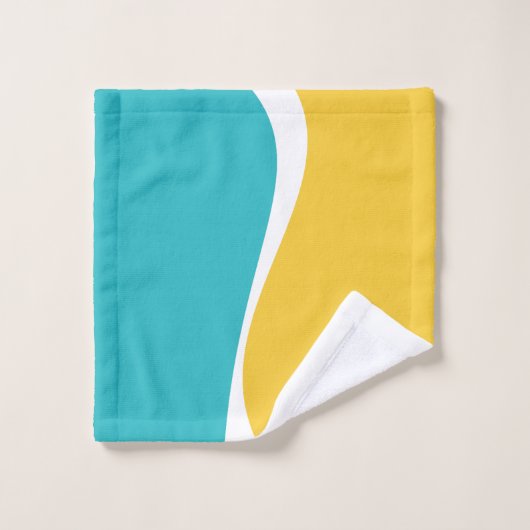 Simple Waves 2 in Turquoise, Geel en Wit Bad Handdoek (Wasdoekje)