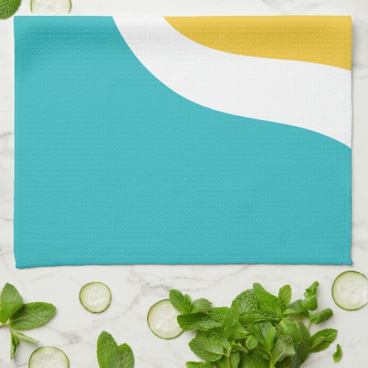 Simple Waves 3 - Turquoise en Geel Theedoek (Gevouwen)
