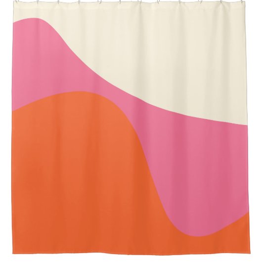 Simple Waves 4 in roze, Sinaasappel en crème Douchegordijn (Voorkant)