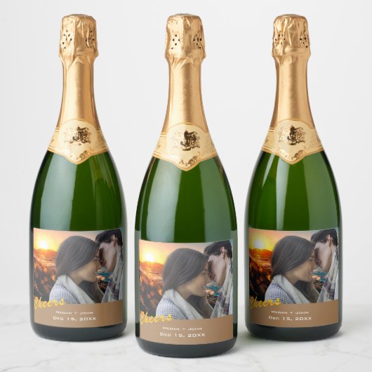 Simple Wedding Photo Wine Label - Personalized Sparkling Wijnetiket (Flessen)