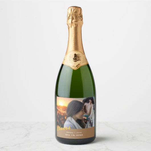 Simple Wedding Photo Wine Label - Personalized Sparkling Wijnetiket (Voorkant)