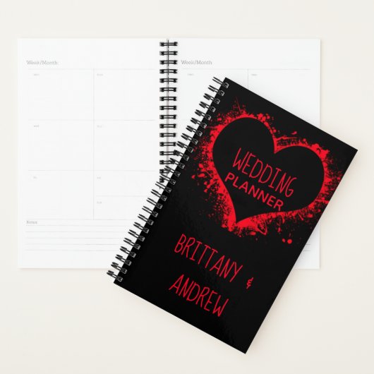 Simple Wedding planner Noir Rouge Coeurs joints (Devant avec enveloppe)