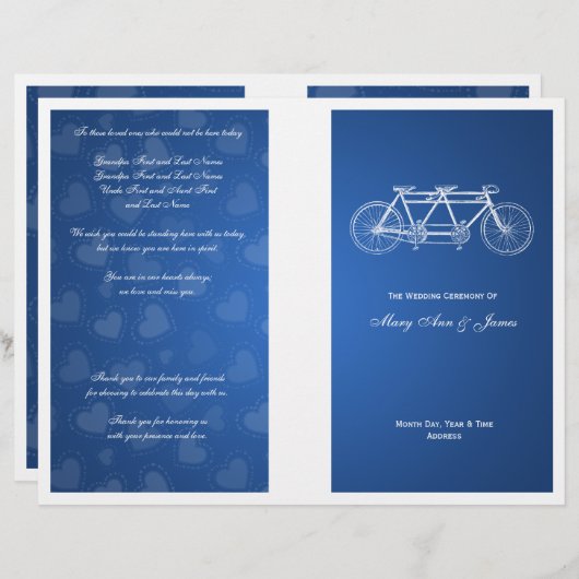 Simple Wedding Program Tandem Bike Blue (Voorkant / Achterkant)