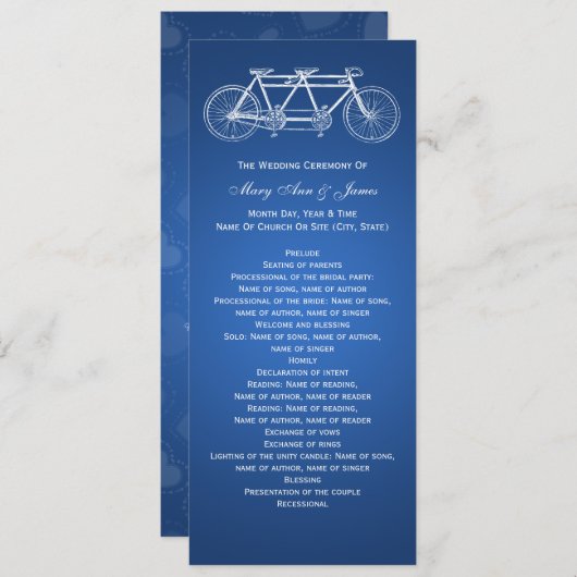 Simple Wedding Program Tandem Bike Blue Programma (Voorkant / Achterkant)