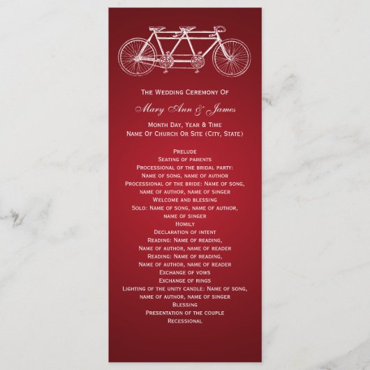 Simple Wedding Program Tandem Bike Red Programma (Voorkant)