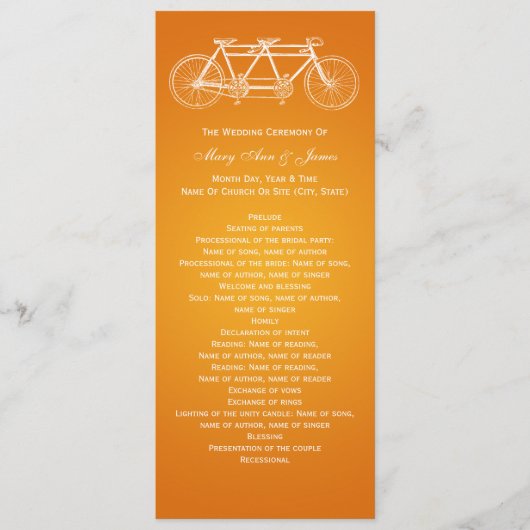 Simple Wedding Program Tandem Bike Sinaasappel Programma (Voorkant)