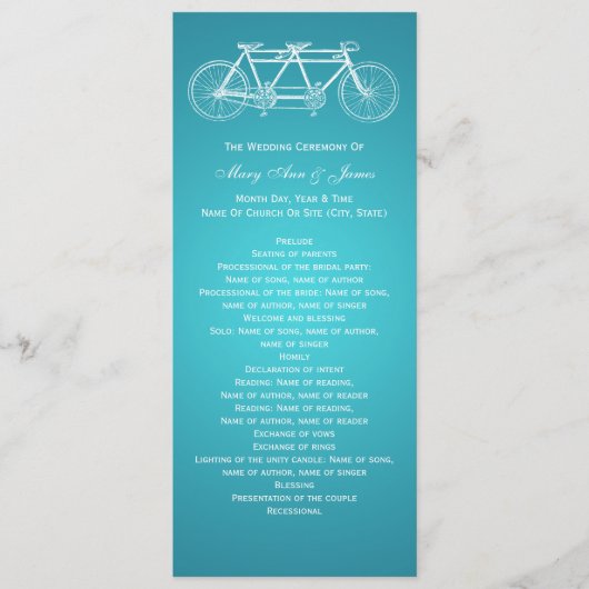 Simple Wedding Program Tandem Bike Turquoise Programma (Voorkant)