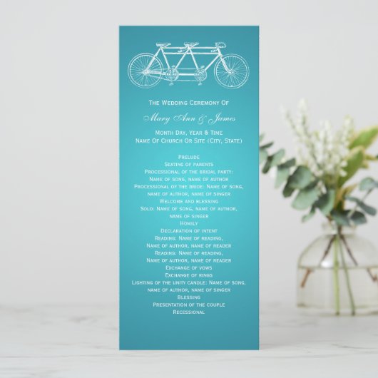 Simple Wedding Program Tandem Bike Turquoise Programma (Staand voorkant)