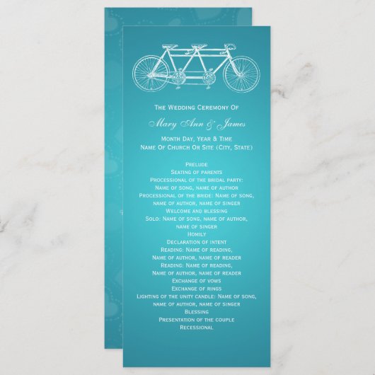 Simple Wedding Program Tandem Bike Turquoise Programma (Voorkant / Achterkant)