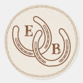 Simple Western Horseshoe Wedding Monogram Ronde Sticker (Voorkant)
