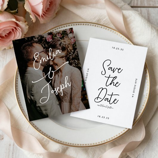 Simple Whimsical Handwritten Save the Date Photo