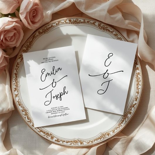 Simple Whimsical Handwritten Wedding Photo Kaart